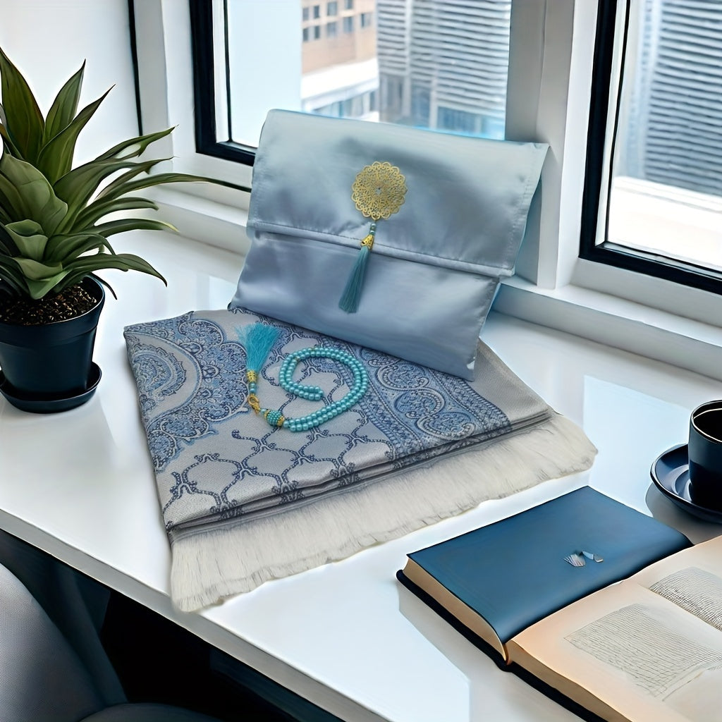 Ensemble de Tapis de prière, Tasbih et pochette en Satin